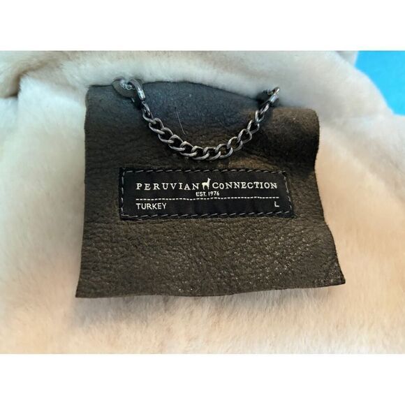 Made in Turkey Peruvian Connection Mid-Length 100% Shearling Coat Jacket Brown L - Picture 14 of 15